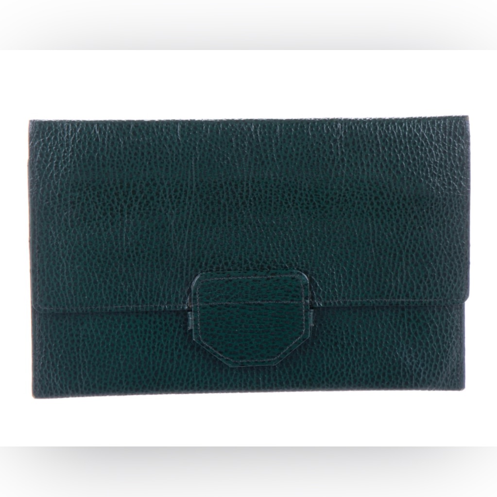 Smythson Luxury Embossed Pebble Green Leather Travel Organizer Bag Clutch